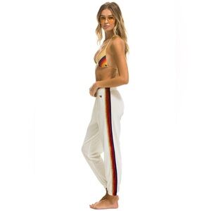 Aviator Nation Cream Joggers with Colorful Stripes